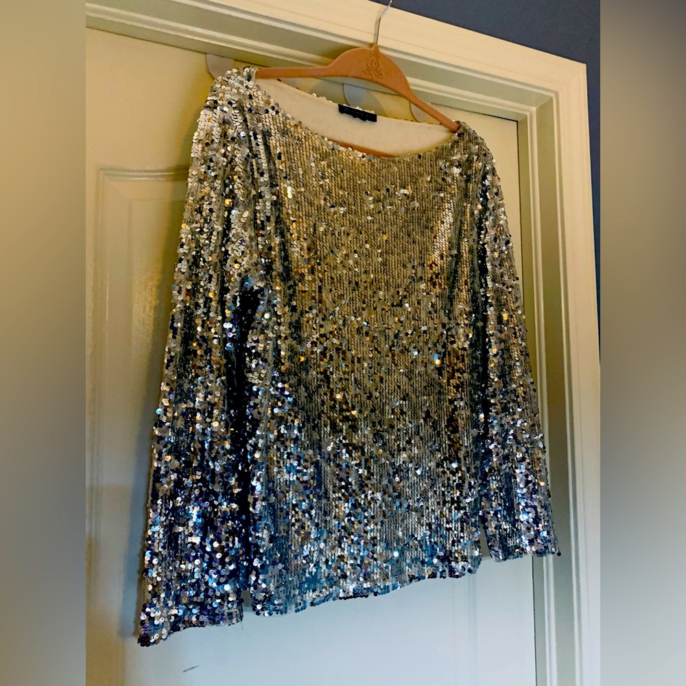 INC Lightweight Silver Sequin Top